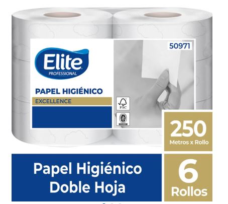 Papel Higiénico Rollo Doble Hoja 6 Un x 250 Mts Elite Professional