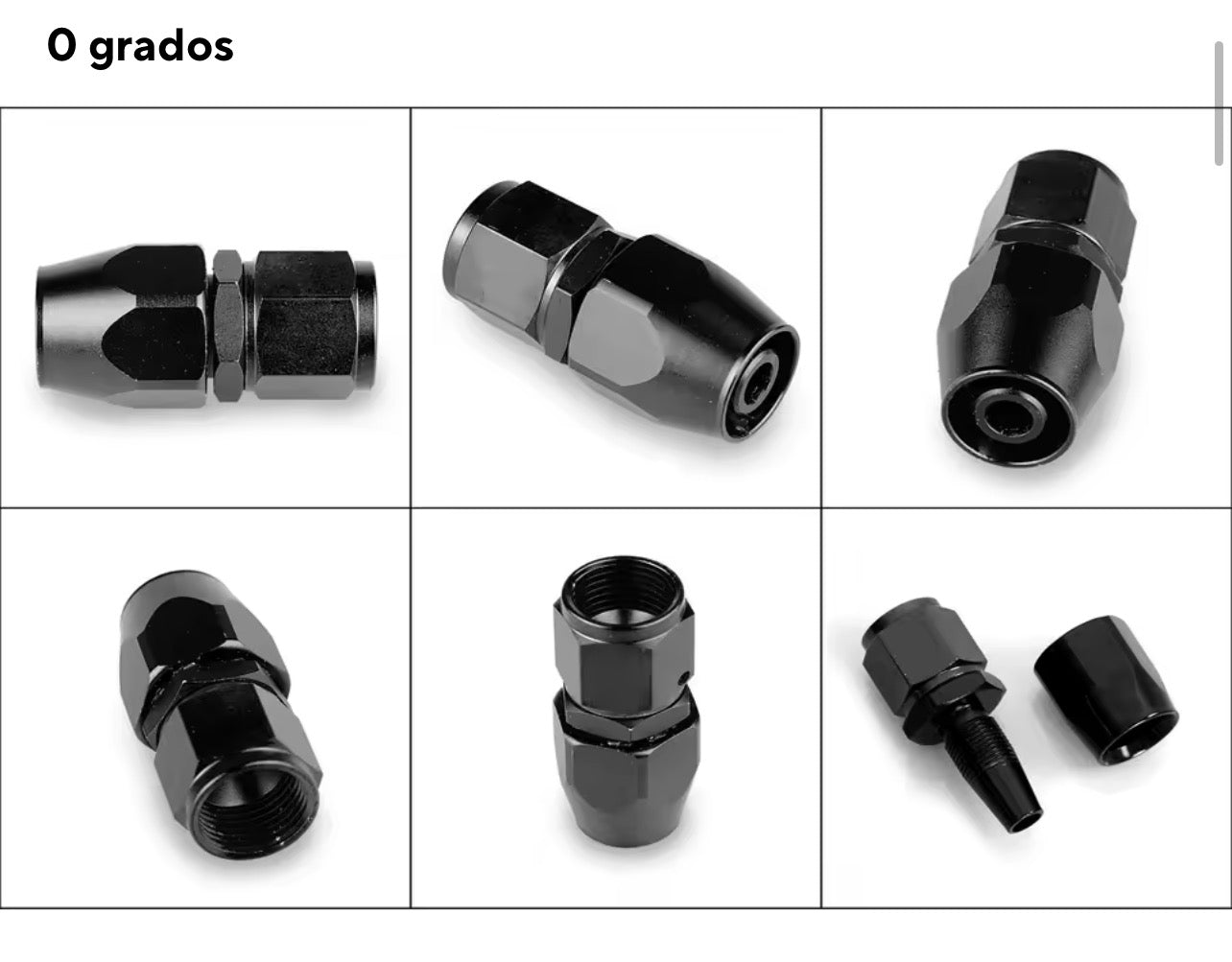 Fitting AN 4  -  0 Grados, Aluminio anodizado negro- para manguera CPE