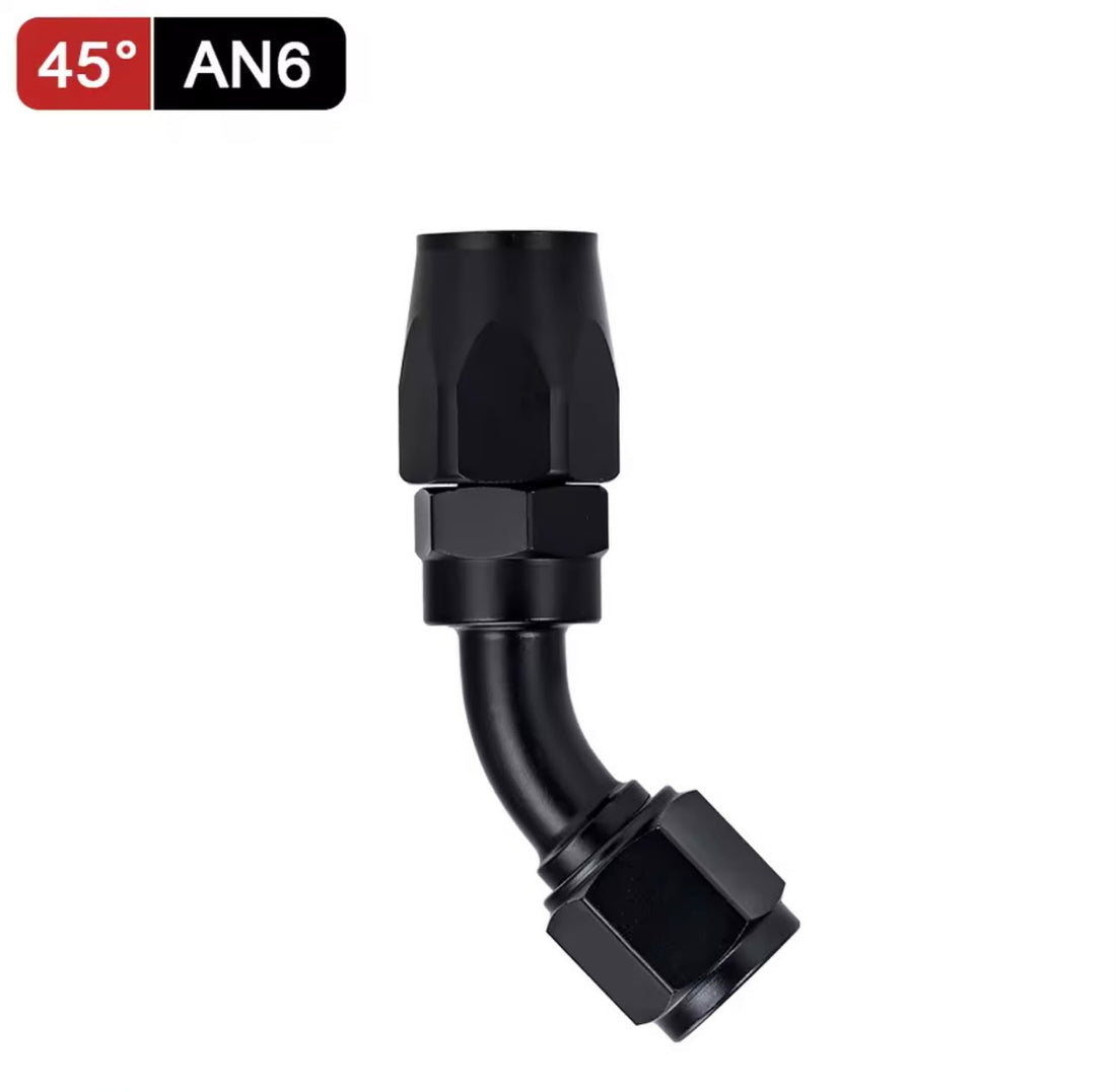 Fitting AN 6  -  45 Grados, Aluminio anodizado negro- para manguera CPE