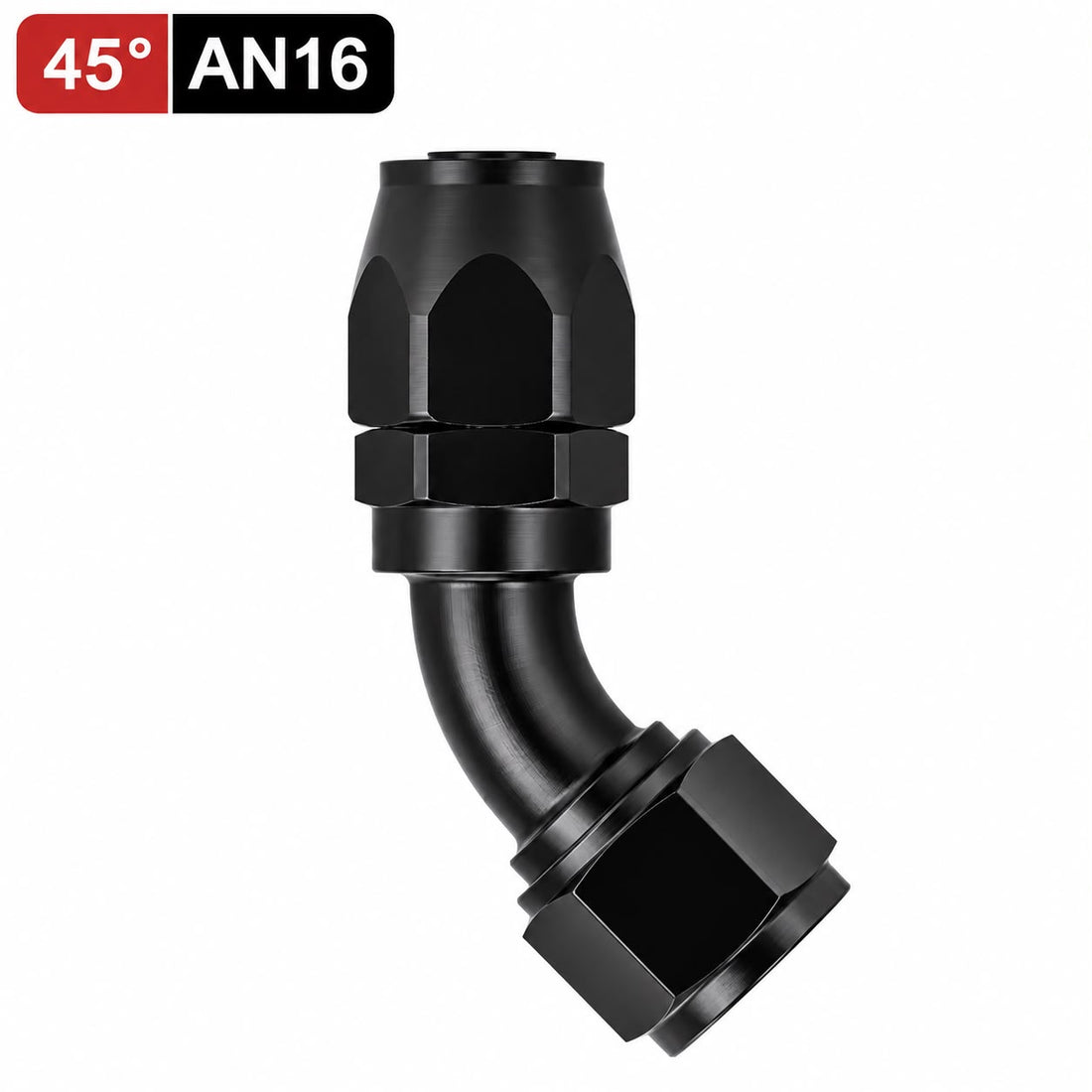 Fitting AN 16  -  45 Grados, Aluminio anodizado negro- para manguera CPE