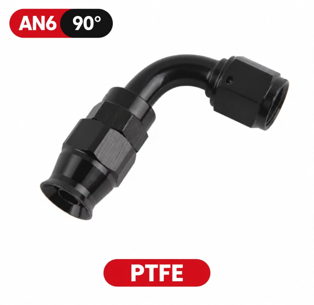Fitting AN6 – 90 Grados Aluminio anodizado negro- para manguera PTFE