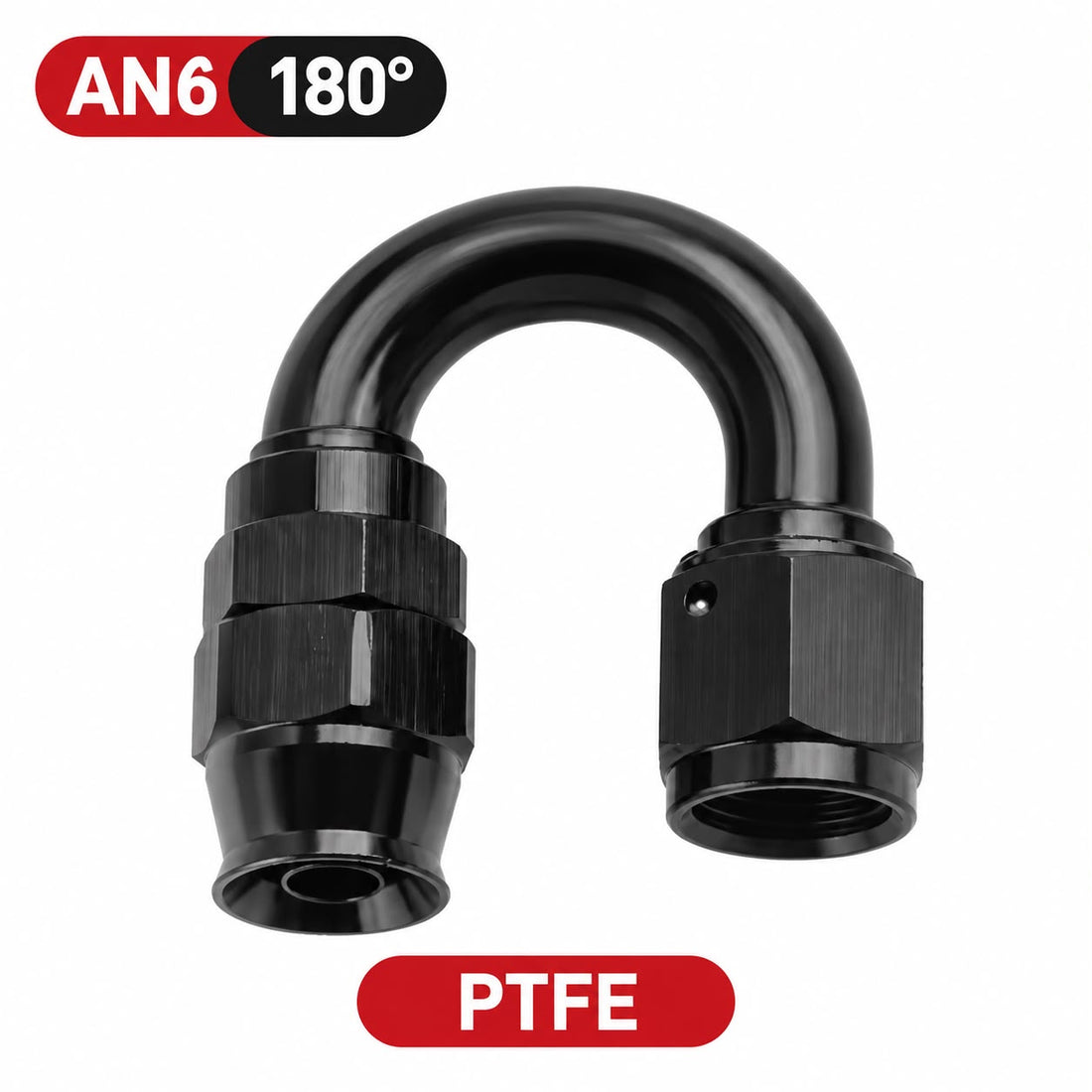 Fitting AN6 – 180 Grados Aluminio anodizado negro- para manguera PTFE