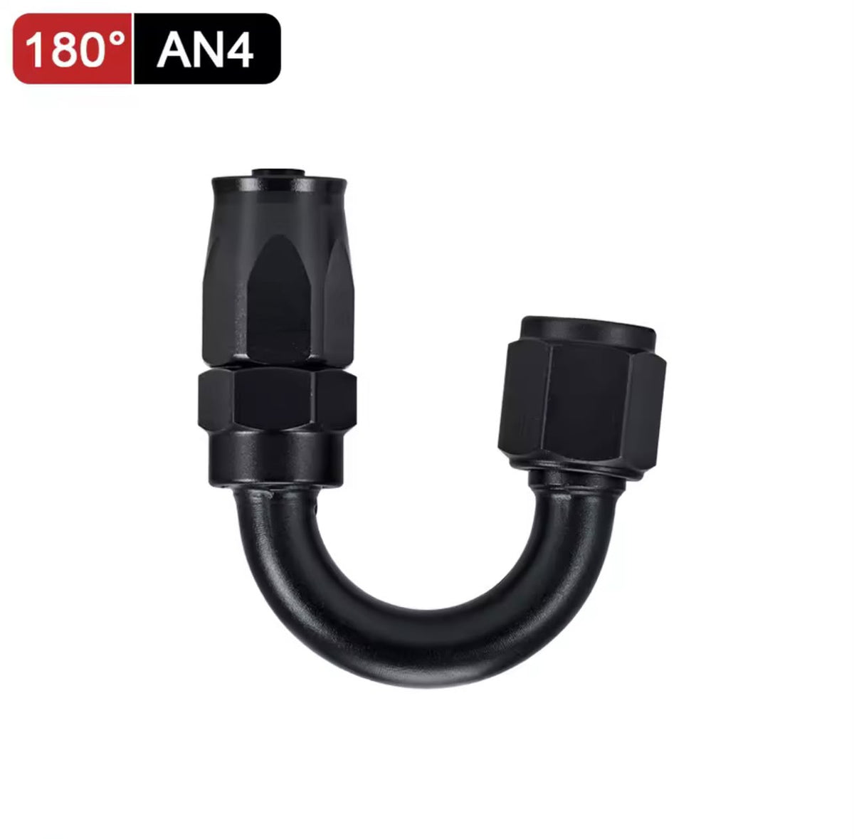 Fitting AN4  -  180 Grados, Aluminio anodizado negro- para manguera CPE