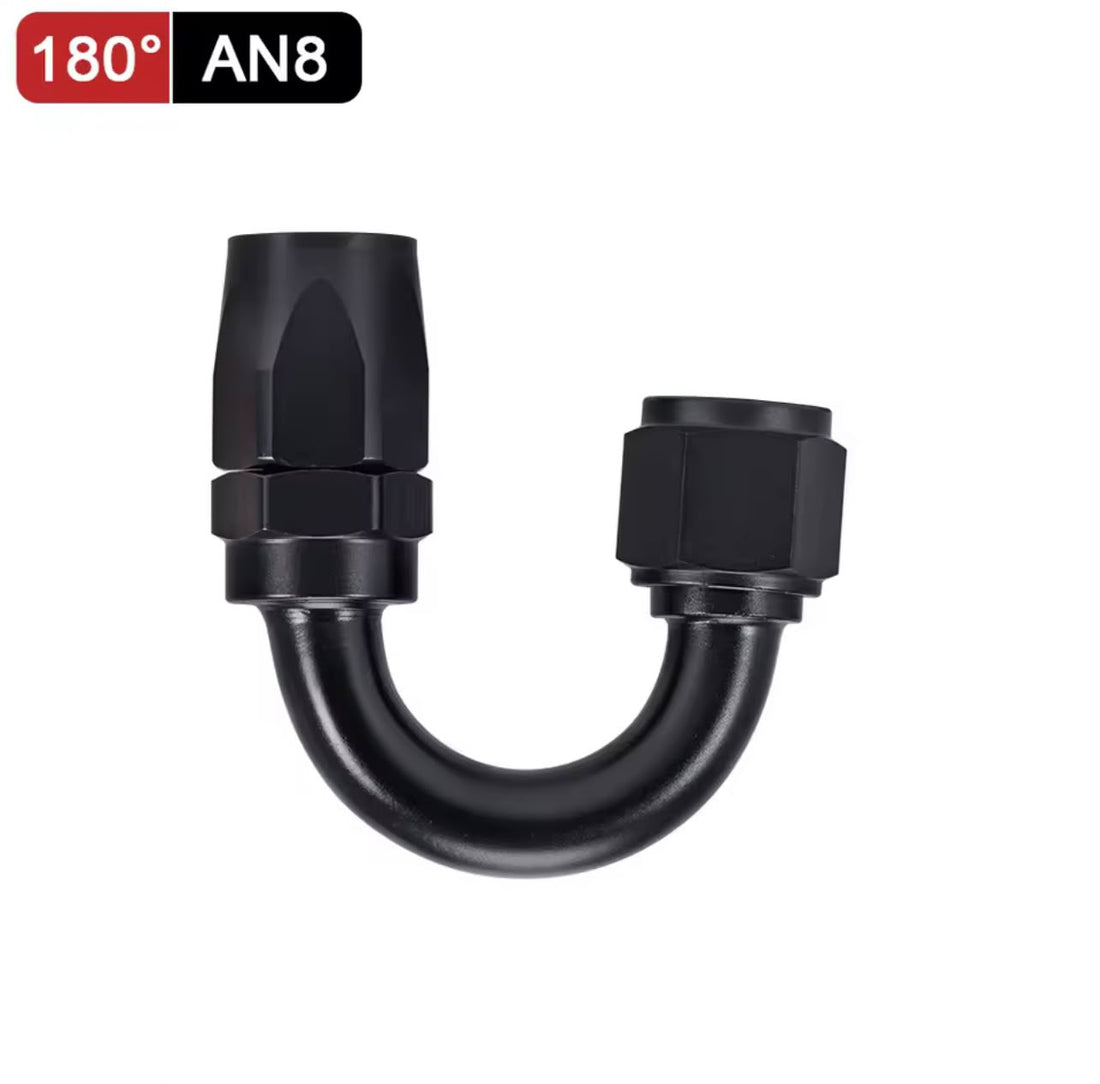 Fitting AN8 -  180 Grados, Aluminio anodizado negro- para manguera CPE