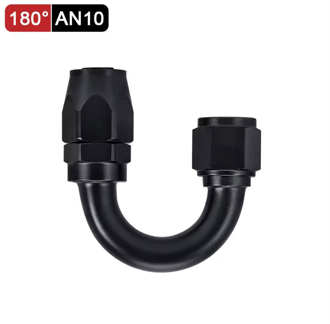 Fitting AN10 - 180 Grados, Aluminio anodizado negro- para manguera CPE