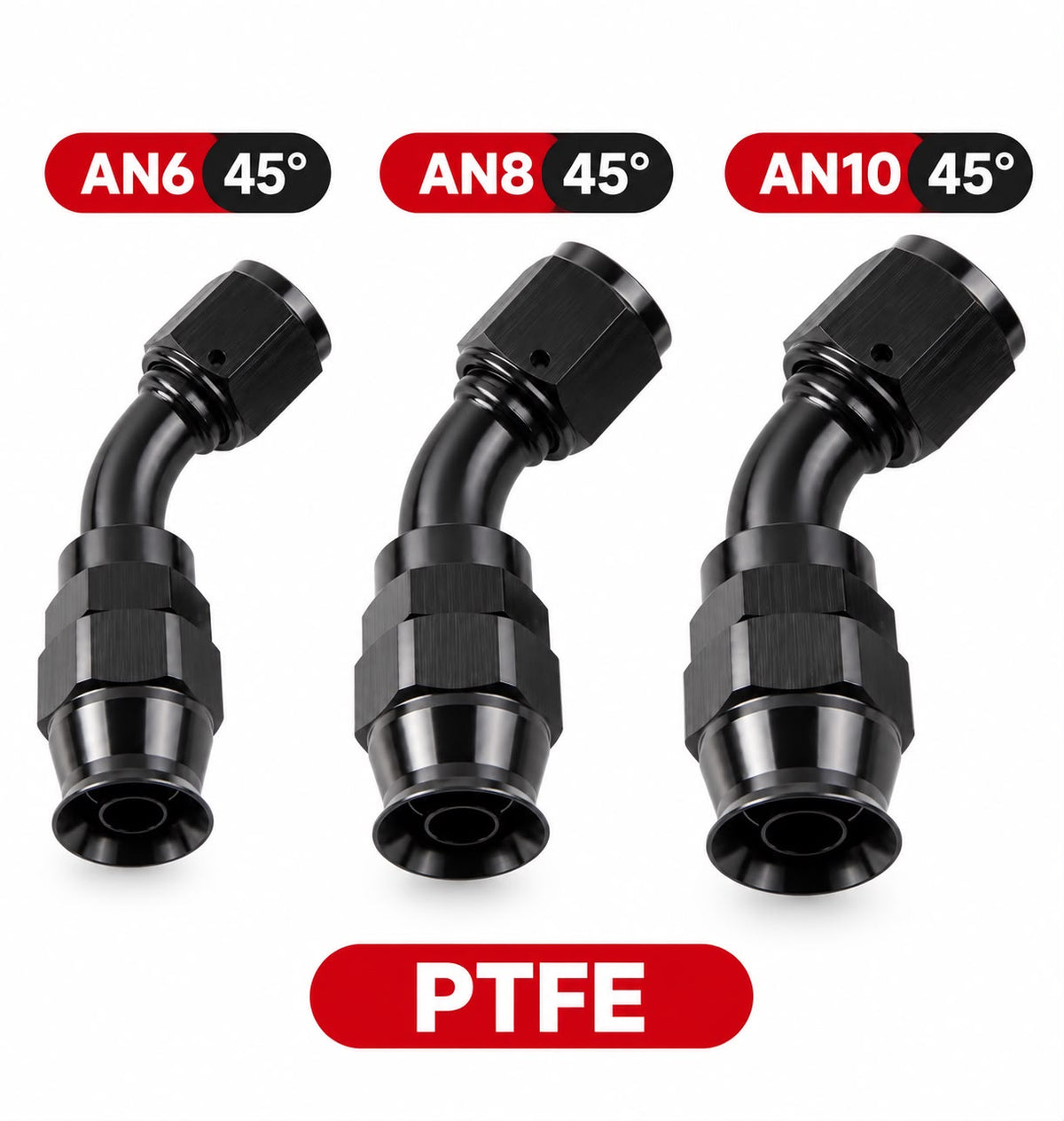 Fittings AN 6-8-10 - 45 grados para Manguera PTFE