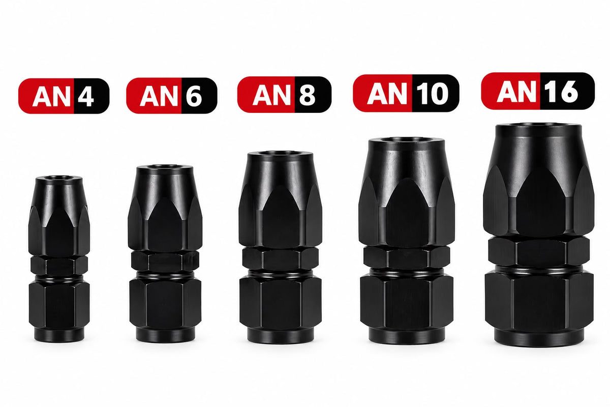 Fitting AN 4-6-8-10-16  -  0 Grados, Aluminio anodizado negro- para manguera CPE