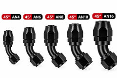 Fitting AN 4-6-8-10 -  45 Grados, Aluminio anodizado negro- para manguera CPE