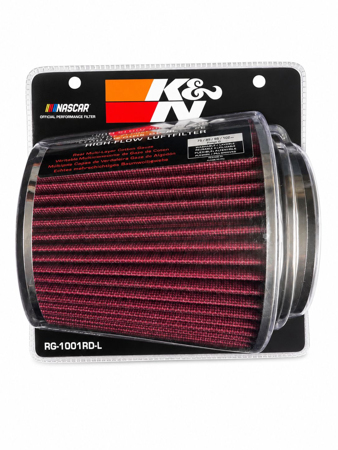 K&N RG-1001RD-L – Filtro de Aire Cónico Universal de Alto Flujo 3",3.5" y 4" Original